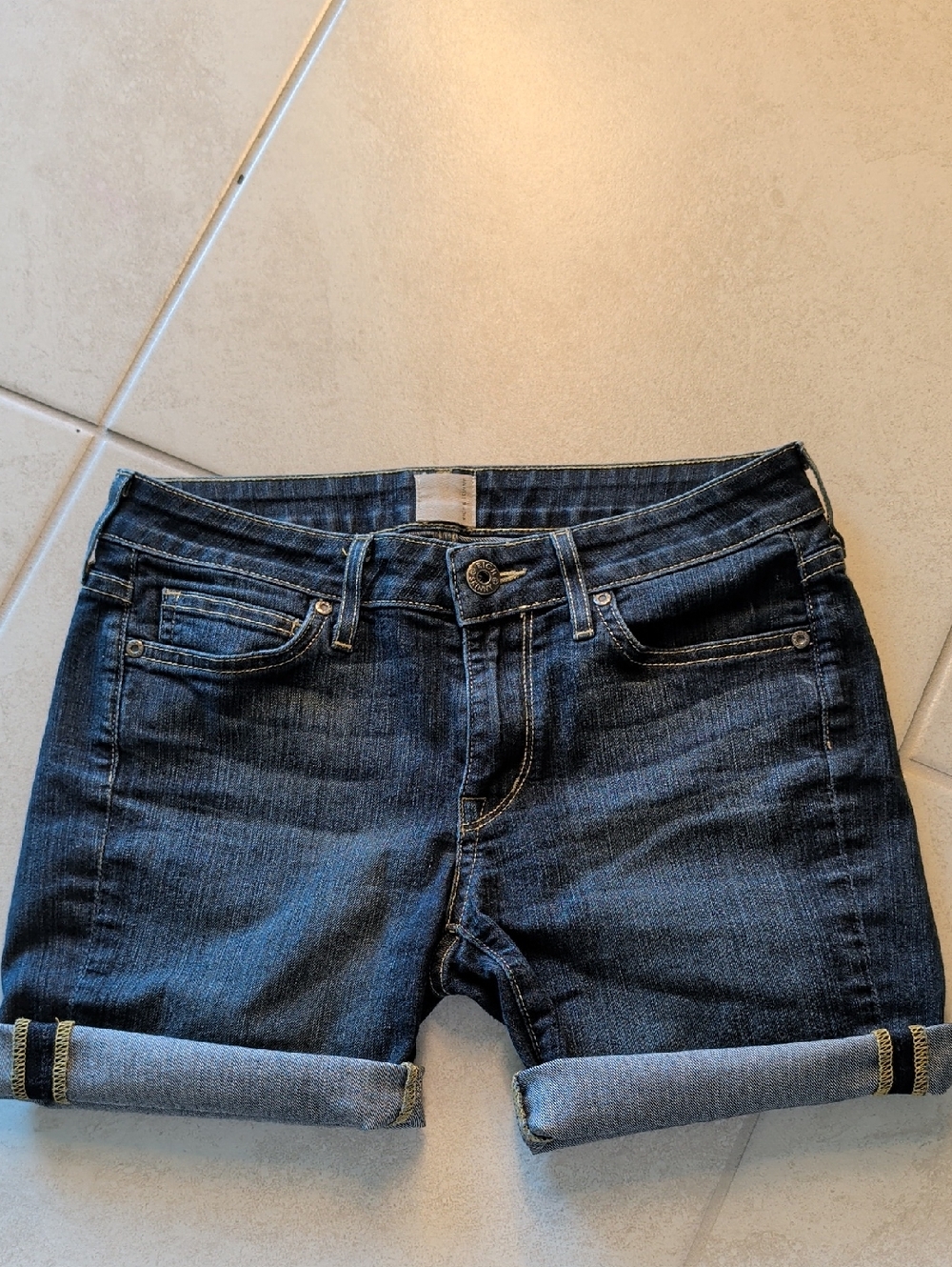 Rich & Skinny Dark Blue Rolled Denim Shorts
